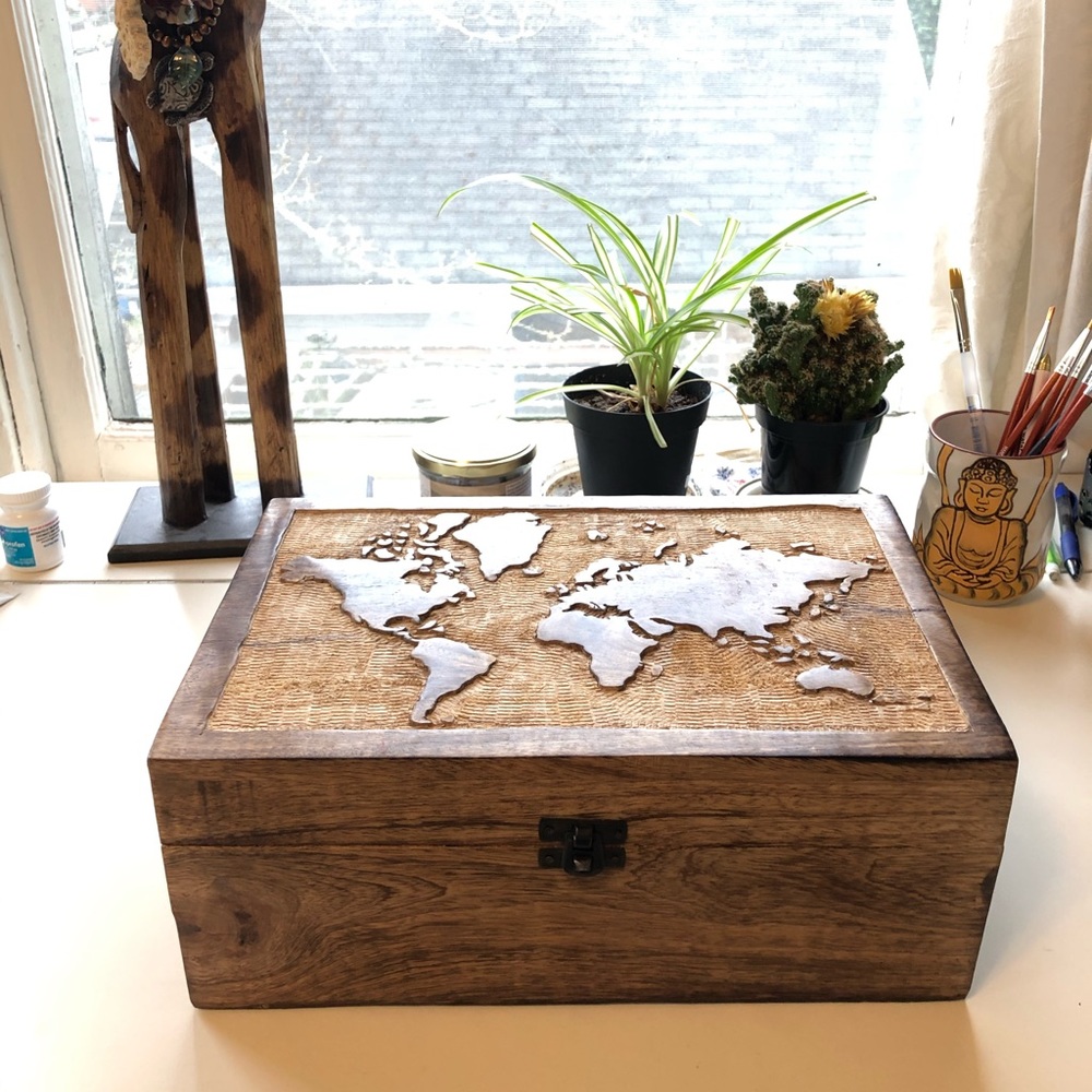 Large Jewelry Box- Map of the World Design